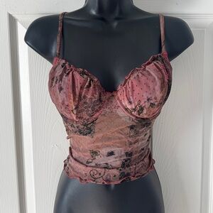 Vintage George womens size 38B/ S Crop Top Camisole floral print Fairy beaded